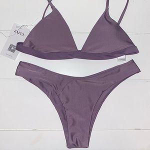 Soft Pad Spaghetti Straps Thong Bikini Set - Taro